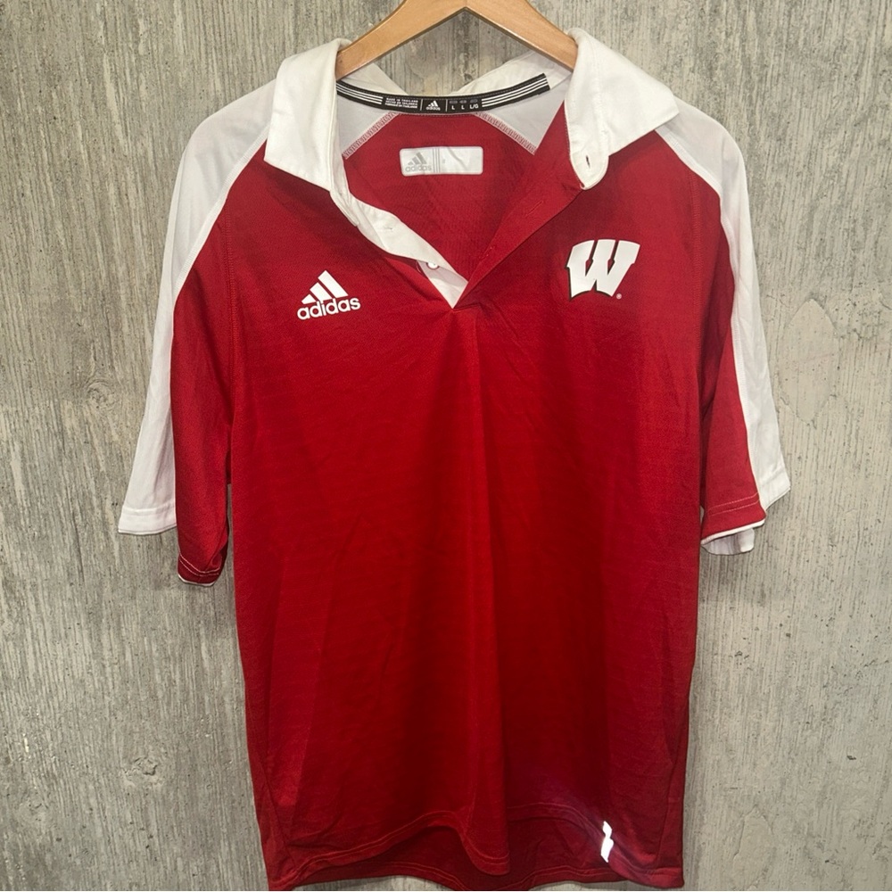 Adidas University of Wisconsin Badgers Men's Red and White Jersey Large